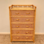 Load image into Gallery viewer, Vintage Boho Bamboo Rattan Chest of 5 Drawers
