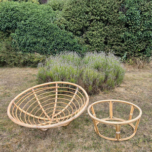 Vintage Bamboo Papasan Chair, Mid Century Cane Moon Lounge Easy Chair, Boho Tiki Retro