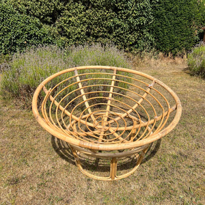 Vintage Bamboo Papasan Chair, Mid Century Cane Moon Lounge Easy Chair, Boho Tiki Retro