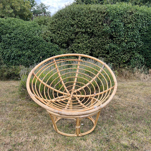 Vintage Bamboo Papasan Chair, Mid Century Cane Moon Lounge Easy Chair, Boho Tiki Retro