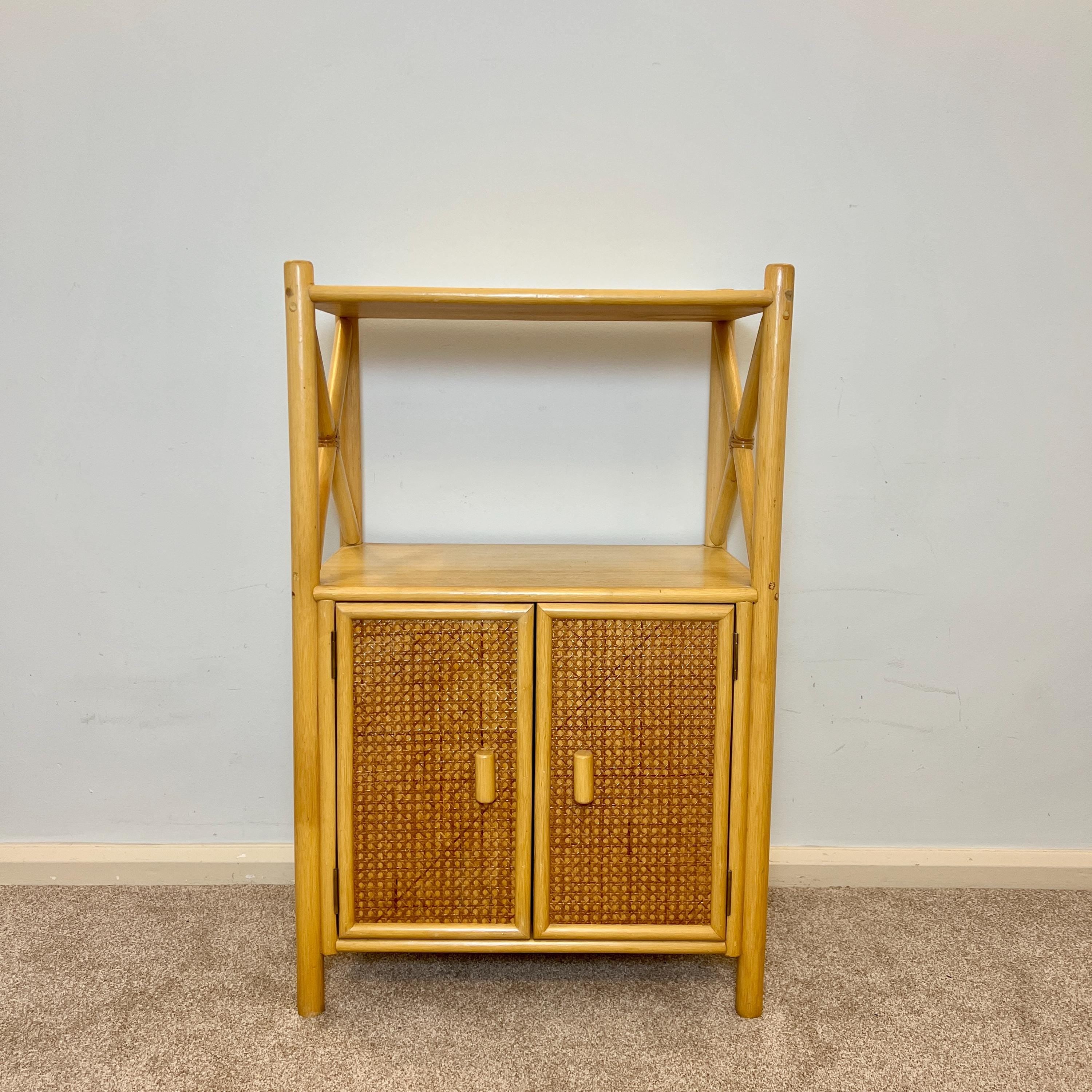 Angraves Bamboo Rattan Shelving Unit, Vintage Boho Bookshelf Cupboard