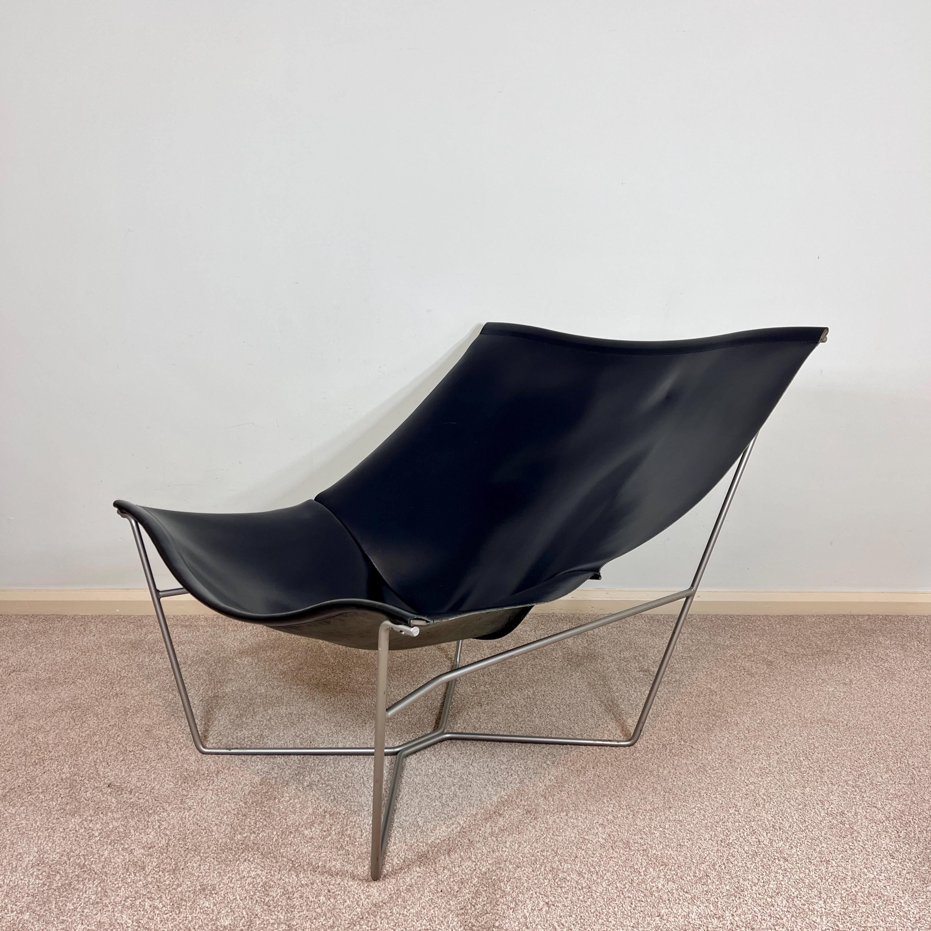 Vintage Habitat Black Leather Accent Chair by David Weeks