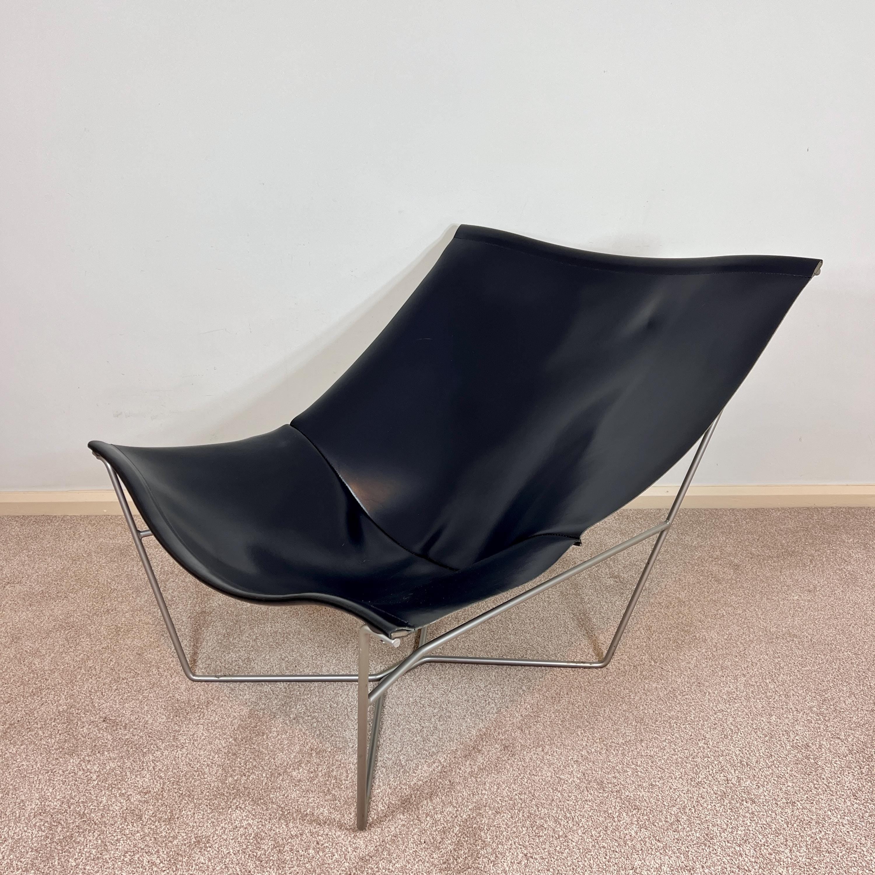 Vintage Habitat Black Leather Accent Chair by David Weeks