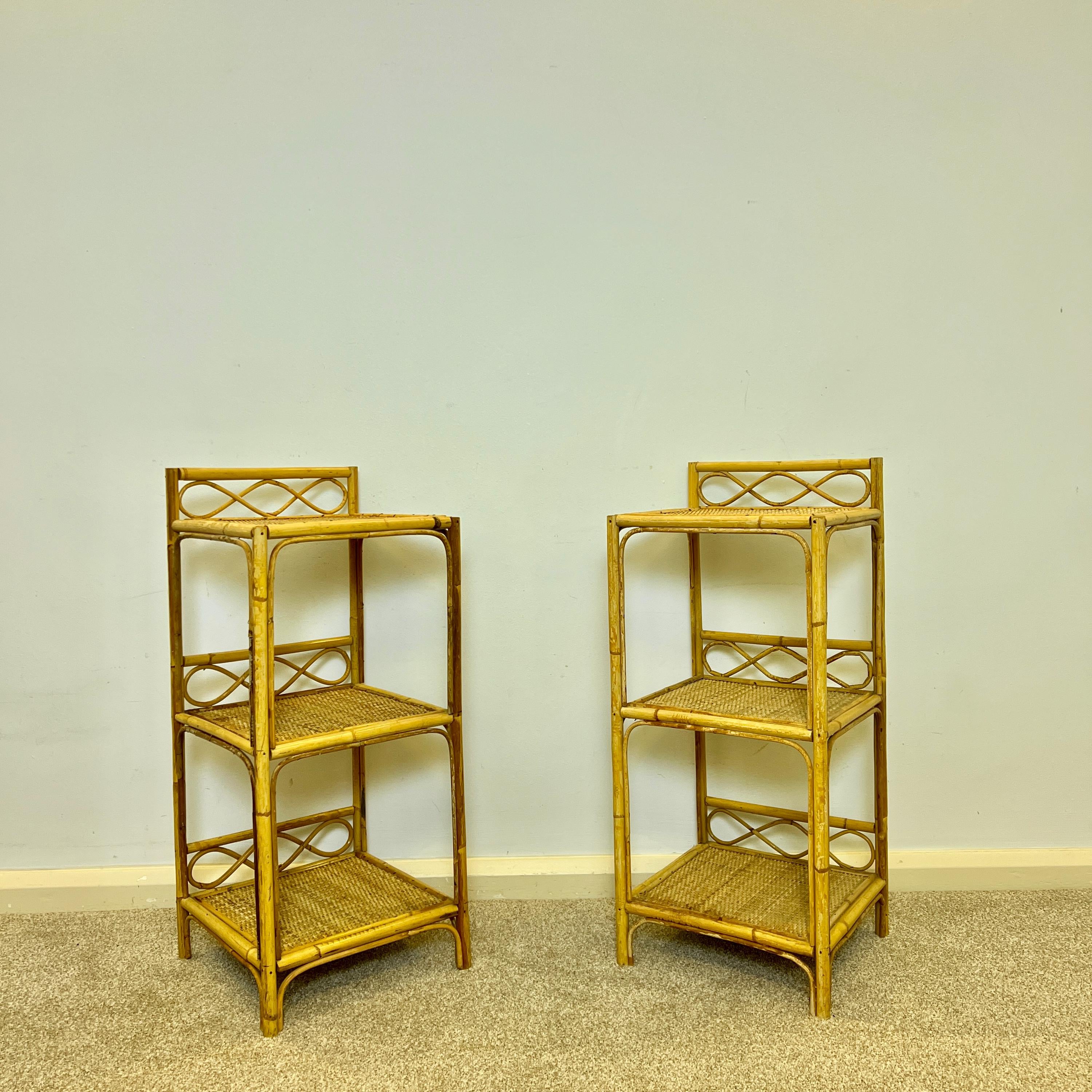 A Pair of Vintage Bamboo Rattan Bedside tables
