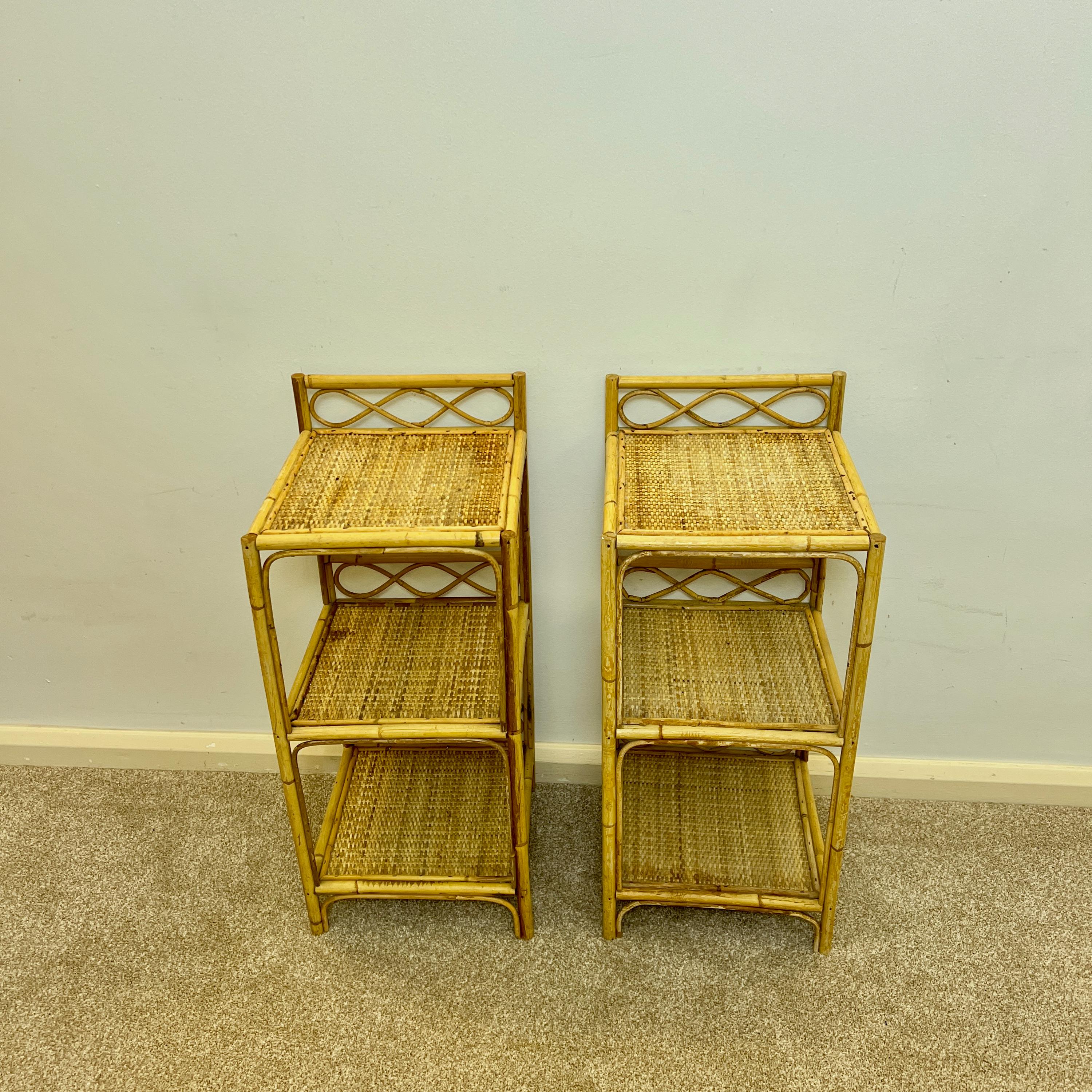 A Pair of Vintage Bamboo Rattan Bedside tables
