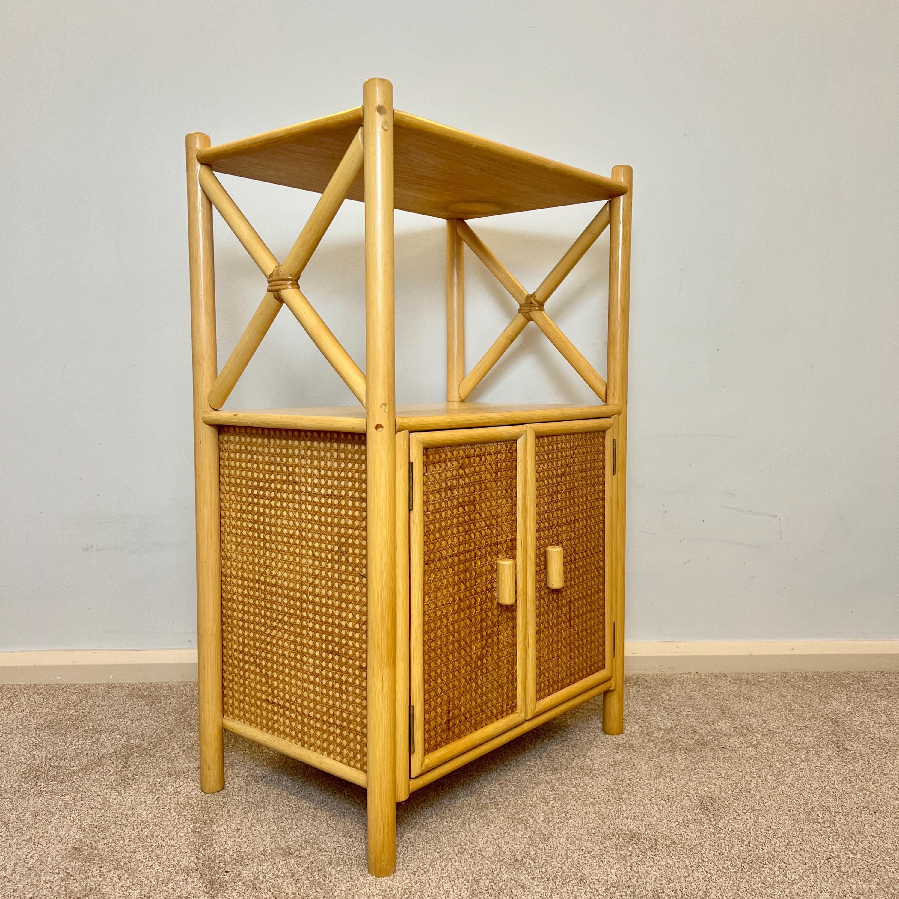 Angraves Bamboo Rattan Shelving Unit, Vintage Boho Bookshelf Cupboard