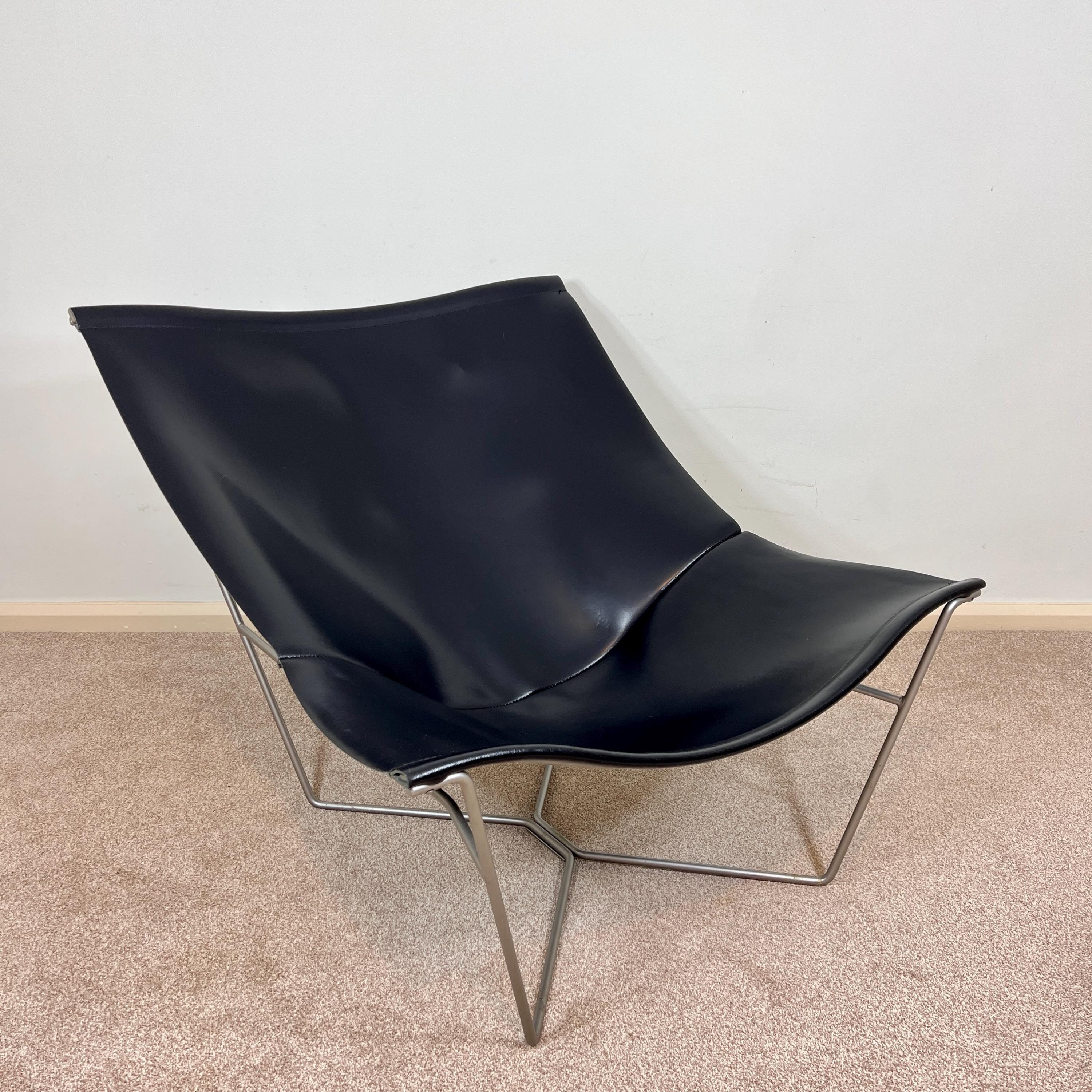 Vintage Habitat Black Leather Accent Chair by David Weeks