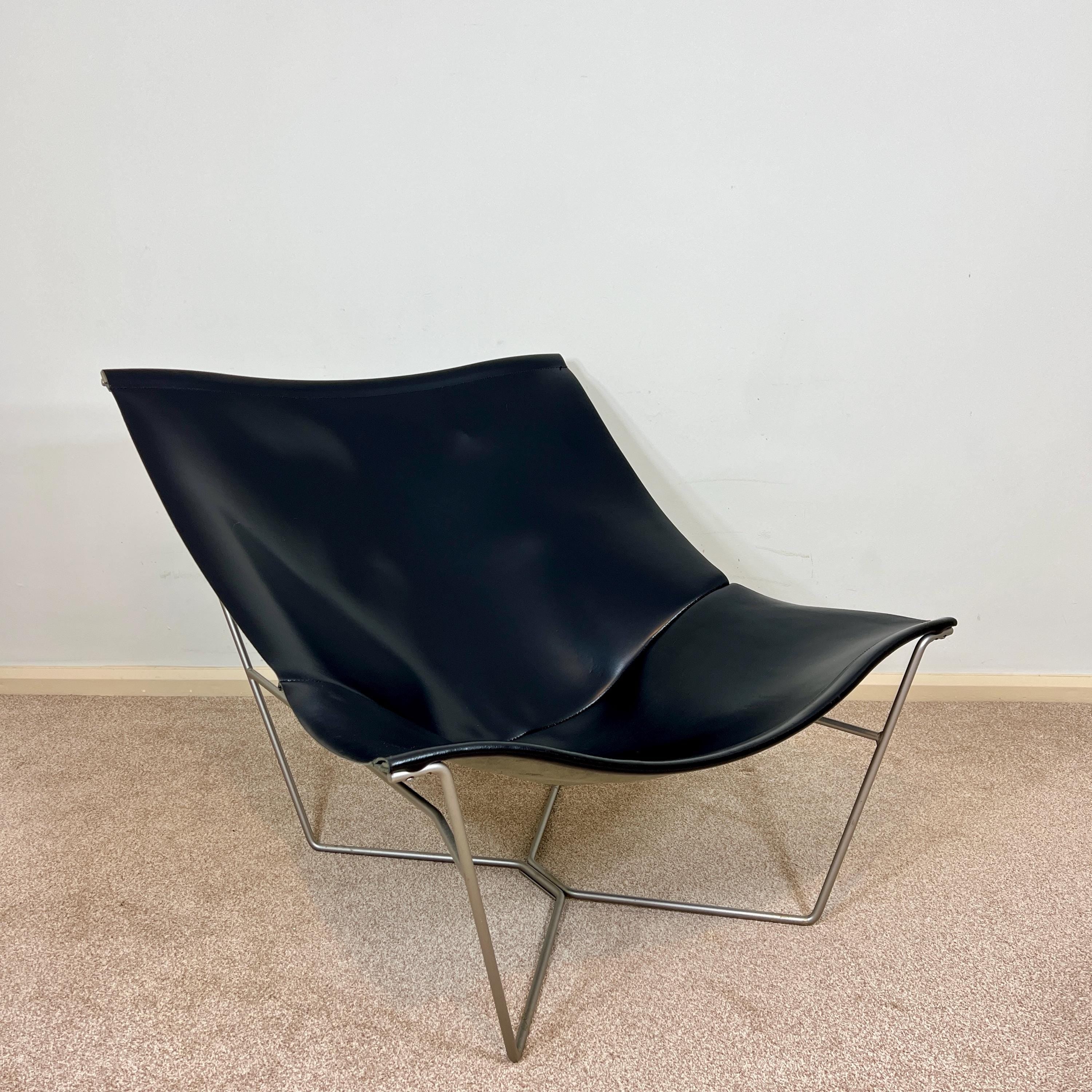 Vintage Habitat Black Leather Accent Chair by David Weeks