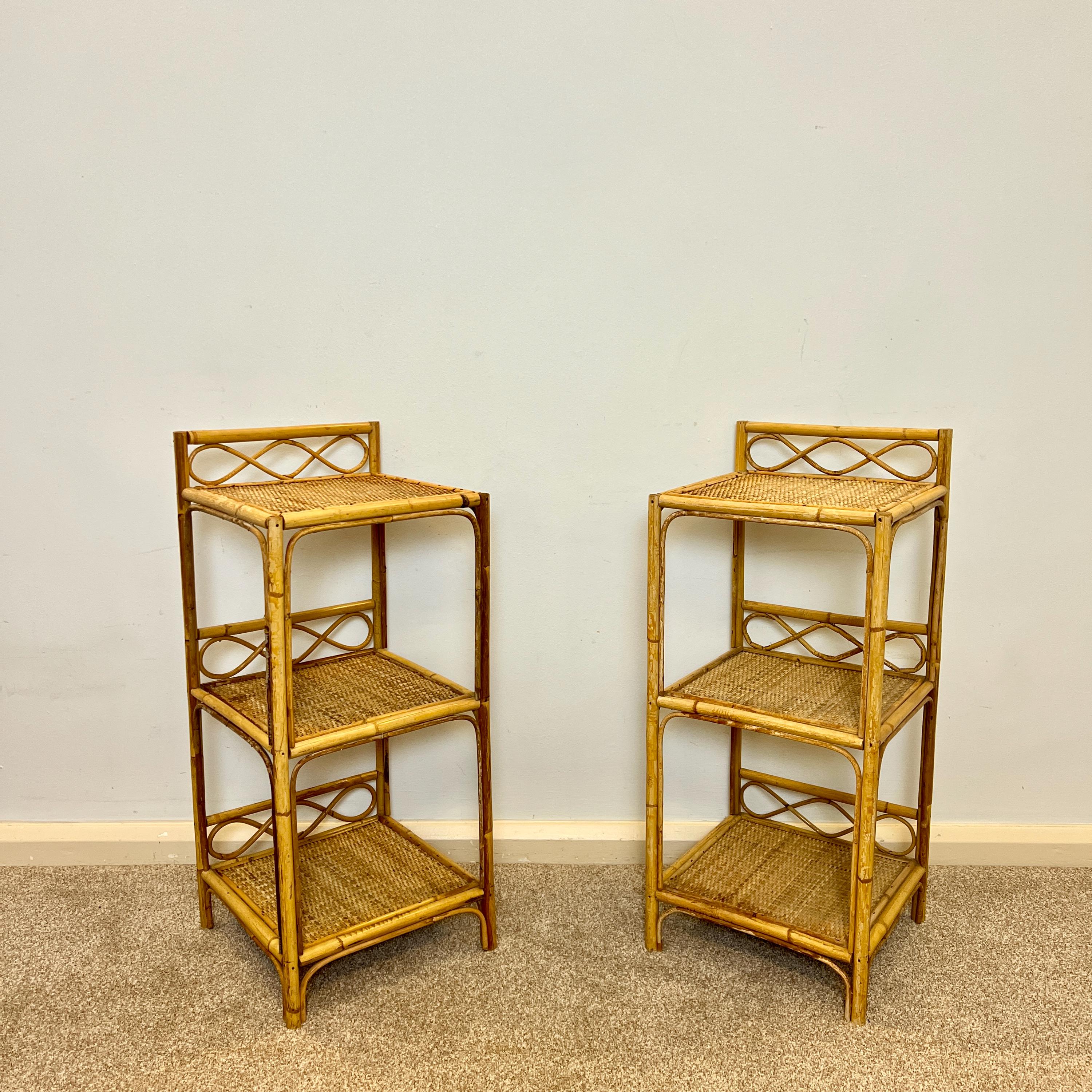 A Pair of Vintage Bamboo Rattan Bedside tables