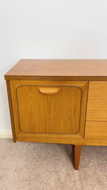 Load and play video in Gallery viewer, Stonehill Teak Sideboard — Three Drawers, Two Cupboards, Refinished Top
