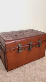 Load and play video in Gallery viewer, XL Vintage Metal Trunk Blanket Box, Industrial Tin Storage Chest
