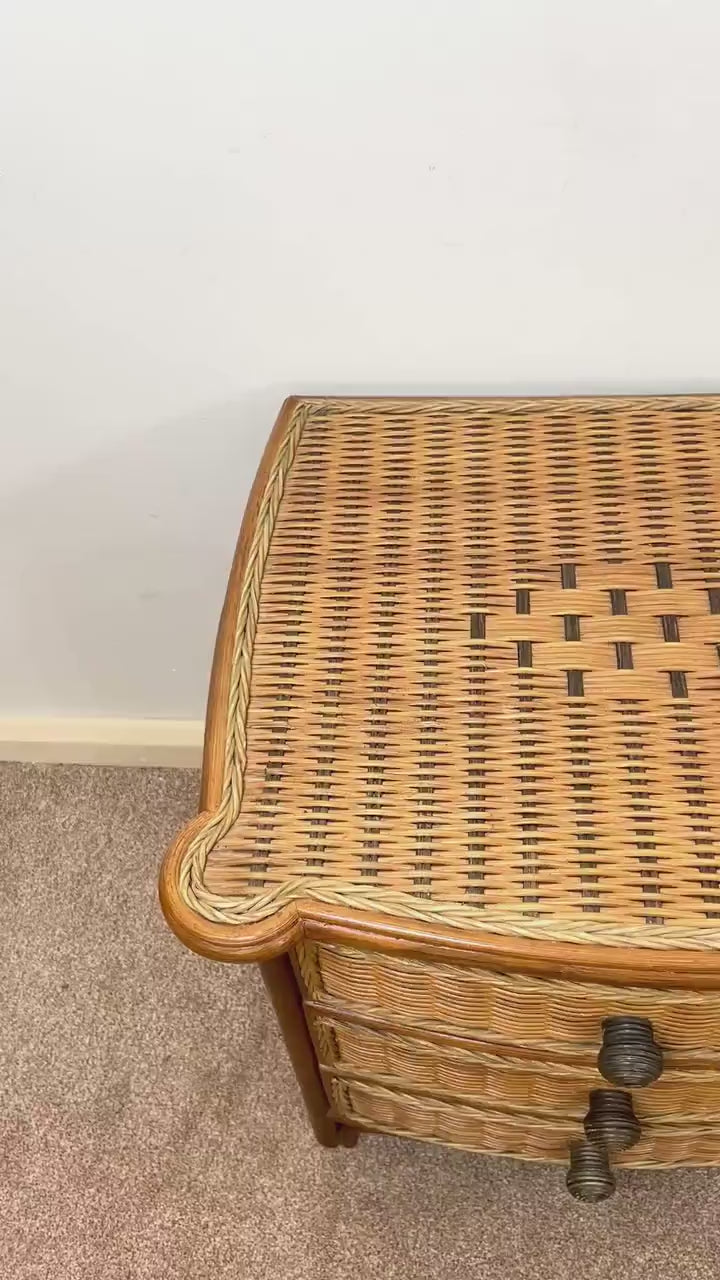 A Pair of Vintage Bamboo Rattan Bedside drawers, Boho Bedside tables