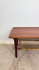 Load and play video in Gallery viewer, Møbelintarsia Danish Teak Coffee Table — Cane Magazine Rack

