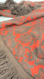 Load image into Gallery viewer, Vintage Brick Orange &amp; Brown Double Bedspread — Fringed
