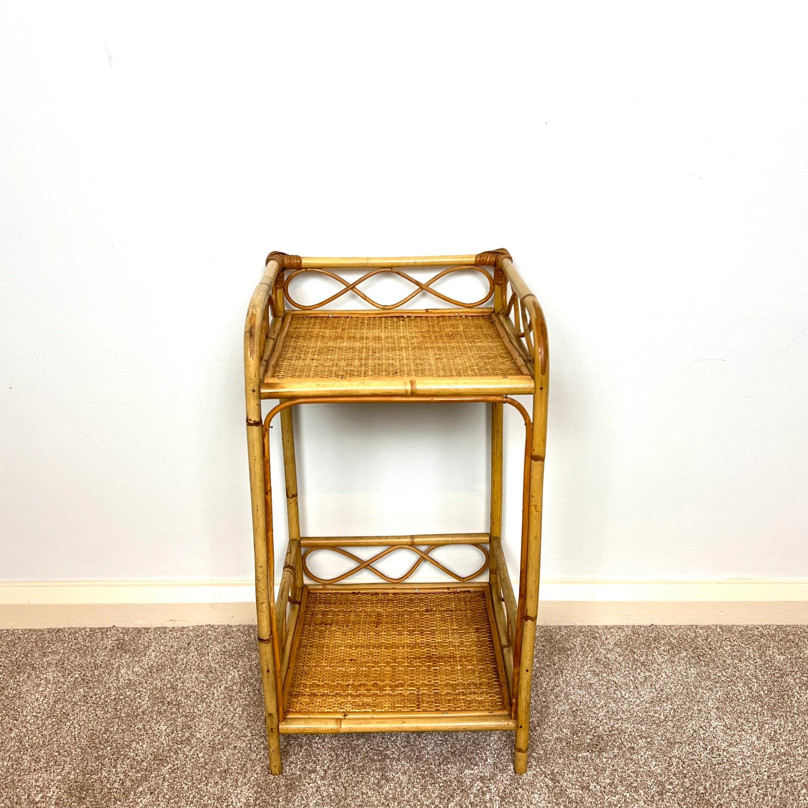 Vintage Rattan Bamboo Bedside Table Boho Retro