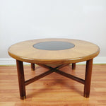 Load image into Gallery viewer, Mid Century G Plan Coffee Table Circular Round Smoked Glass Top 1960s
