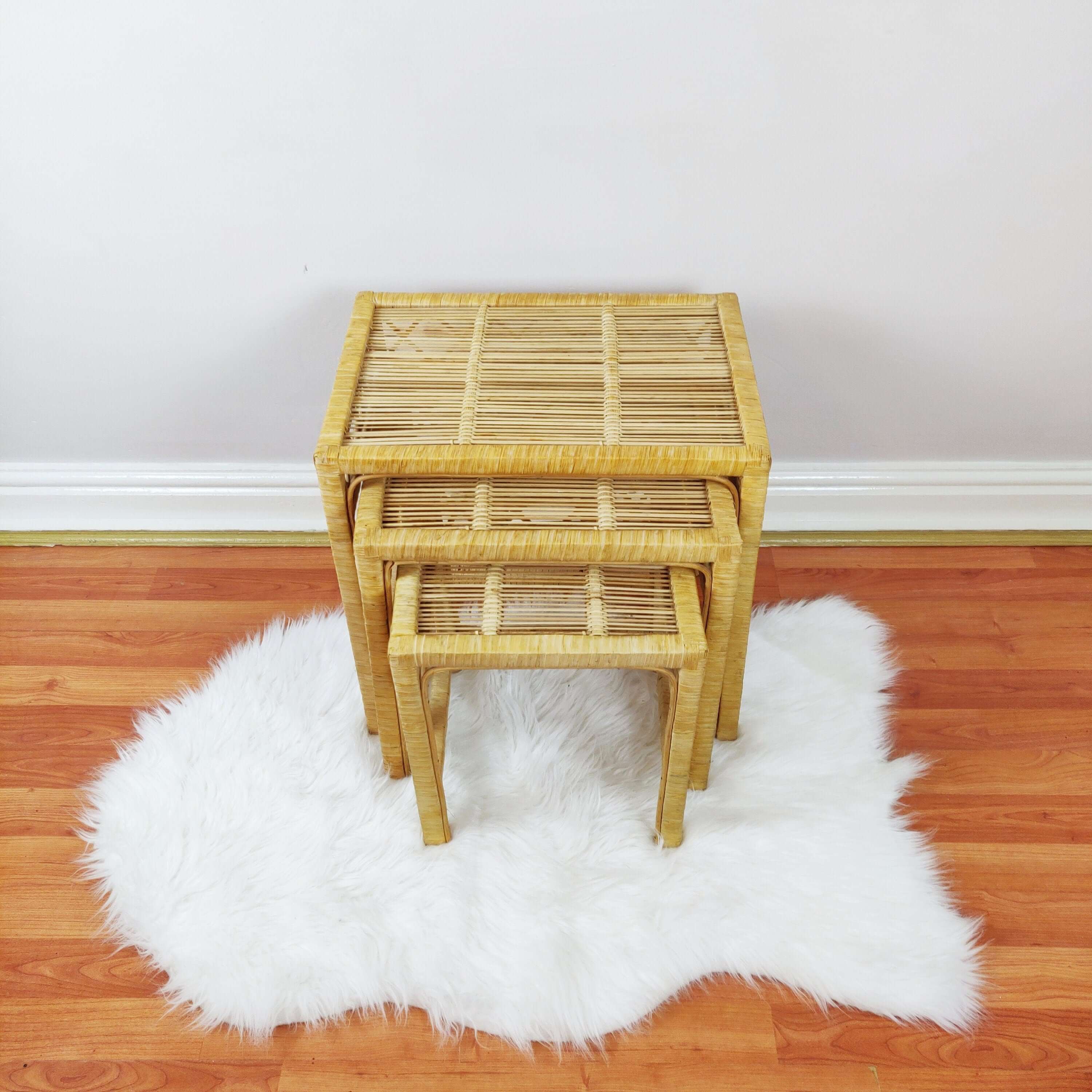 Vintage Bamboo Nest of Tables front view