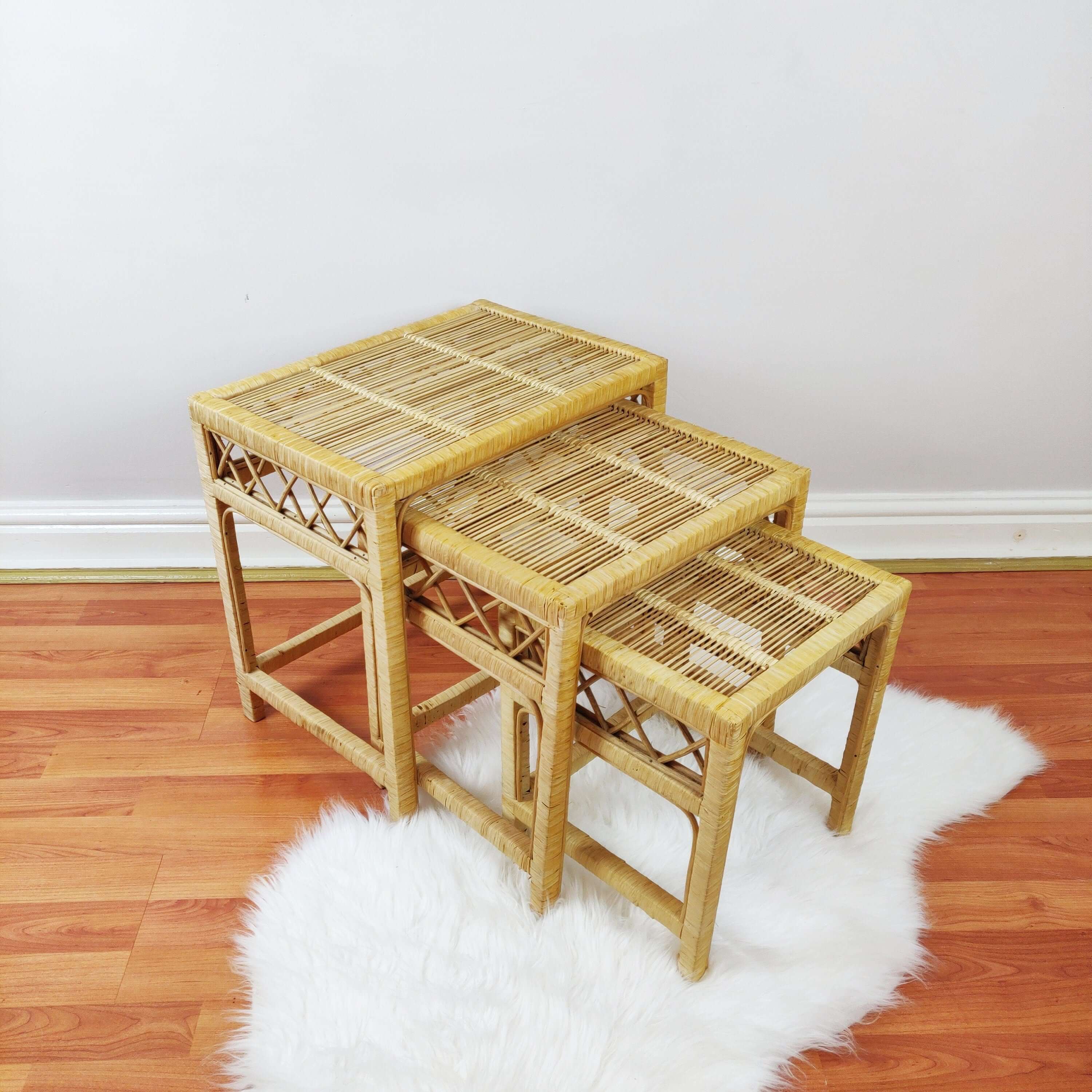 Vintage Bamboo Nest of Tables side view