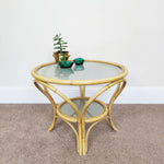 Load image into Gallery viewer, Vintage Bamboo and Glass Coffee table close up view

