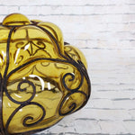 Load image into Gallery viewer, Caged Blown Glass Lantern close up
