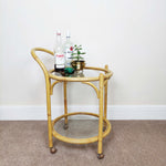 Load image into Gallery viewer, Mid Century Bamboo Drinks Trolley, Boho Vintage Cane Glass Top Bar Cart
