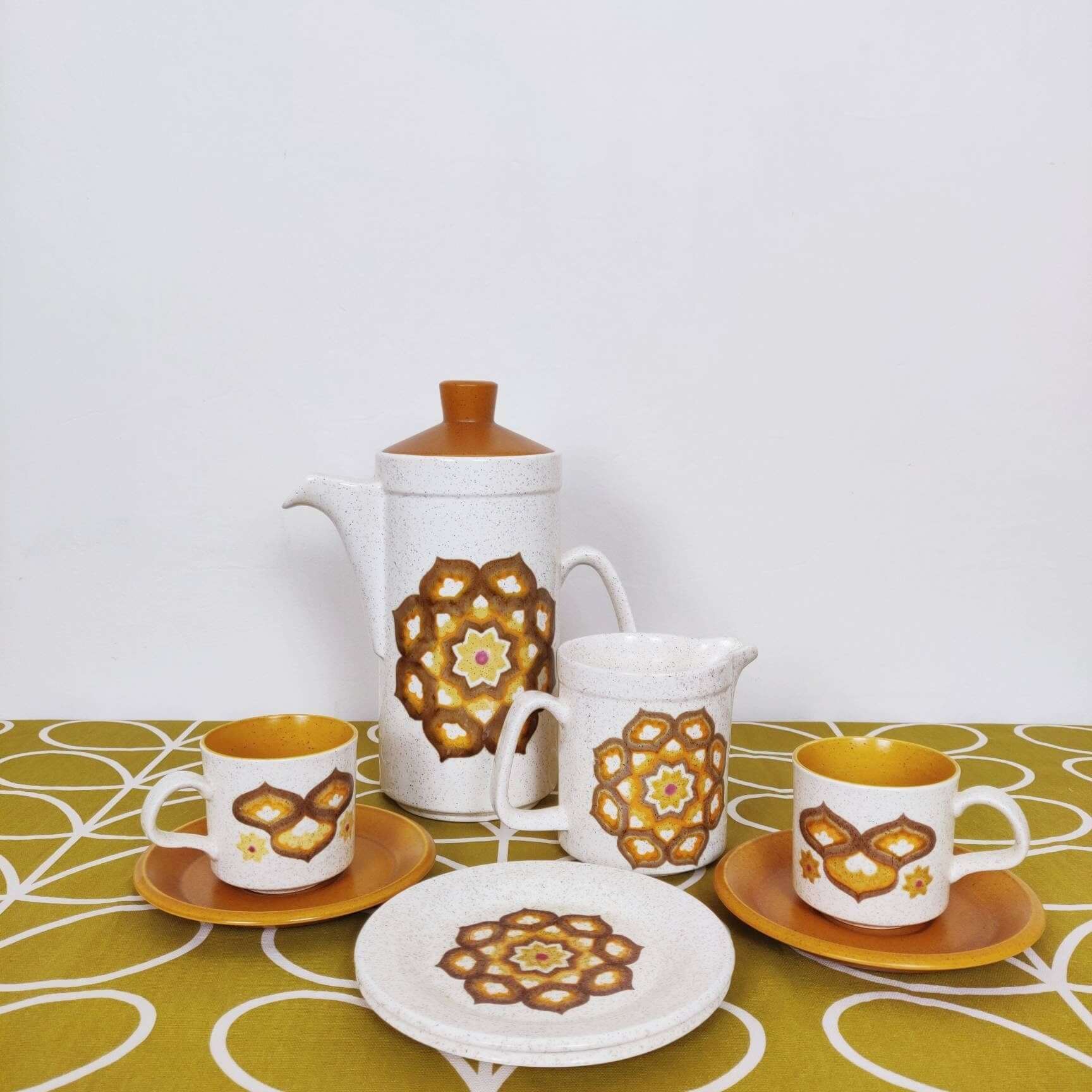 Palissy Royal Worcester Kalabar Stoneware Coffee Set, 70s Retro Tea Coffee Cup Pot Jug Set