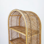 Load image into Gallery viewer, Peacock Style Bamboo Shelving Unit, Vintage Tiki Boho Rattan Bookcase
