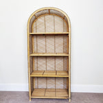 Load image into Gallery viewer, Peacock Style Bamboo Shelving Unit, Vintage Tiki Boho Rattan Bookcase
