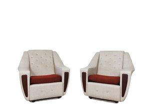 A Pair of Mid Century Lounge Chairs, Vintage Leatherette Danish Style Armchairs, Retro