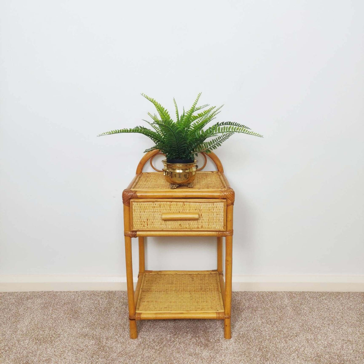 Rattan Bamboo Cane Bedside Table with drawer