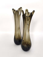 Load image into Gallery viewer, Pair of Italian Vintage Smoked Glass Vases, Mid Century Handmade Tall Grey Glass Vases
