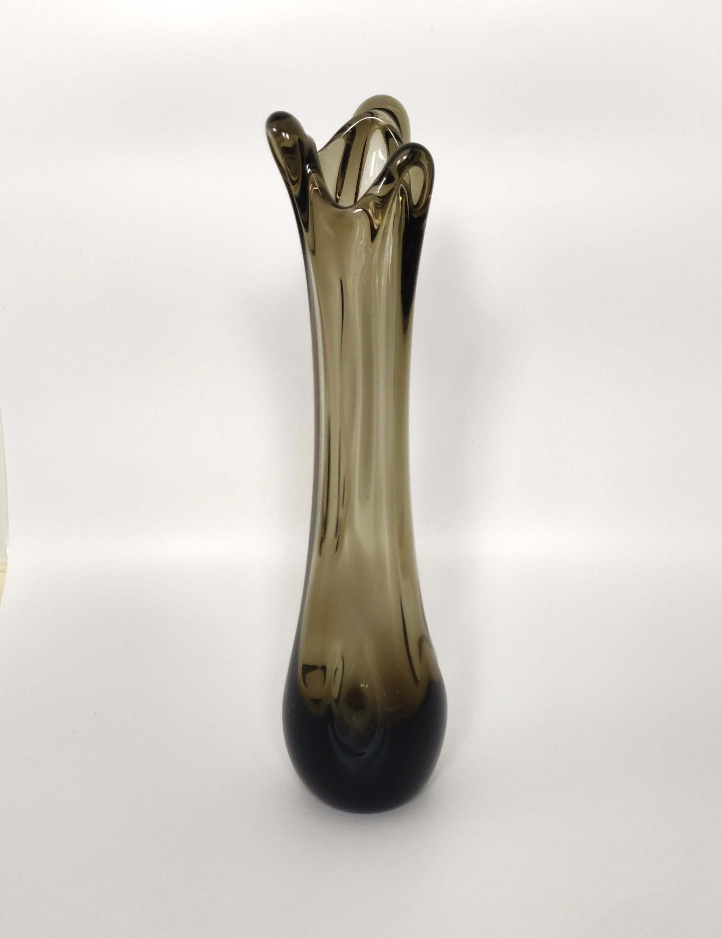 Pair of Italian Vintage Smoked Glass Vases, Mid Century Handmade Tall Grey Glass Vases