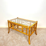 Load image into Gallery viewer, Vintage Bamboo Coffee Table, Boho Tiki Cane Glass Top Coffee Table
