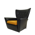 Load image into Gallery viewer, Mid Century James Bond Wingback Chair, Vintage Black Vinyl G Plan Style Armchair

