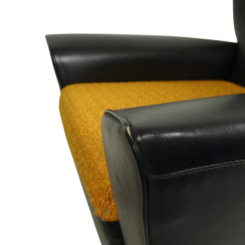 Mid Century James Bond Wingback Chair, Vintage Black Vinyl G Plan Style Armchair