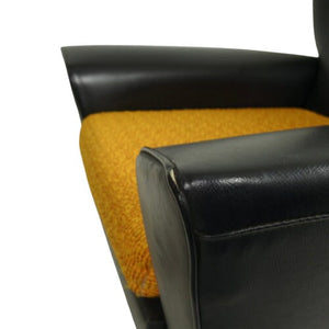 Mid Century James Bond Wingback Chair, Vintage Black Vinyl G Plan Style Armchair