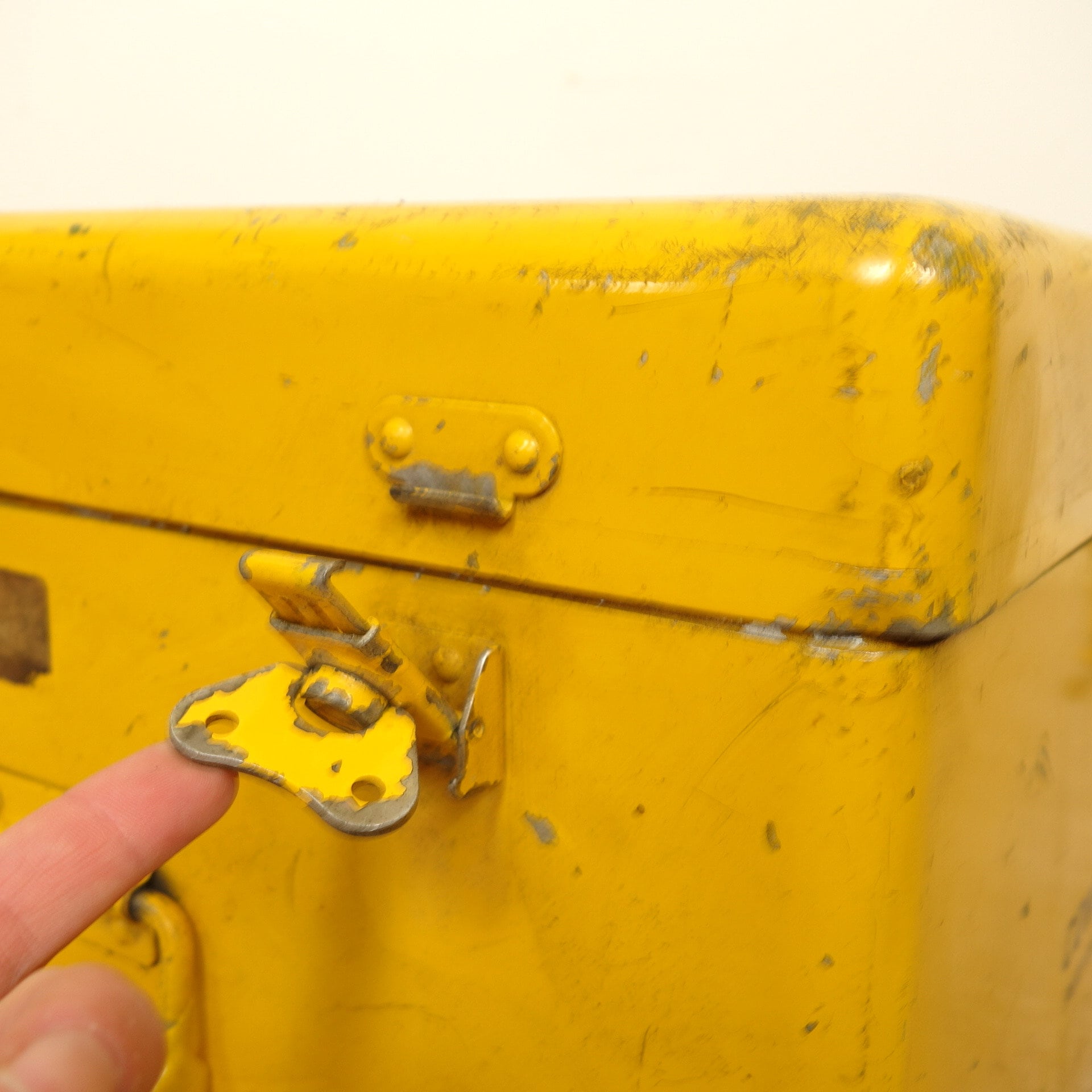 Yellow Vintage Metal Box, Industrial Tin Storage Box