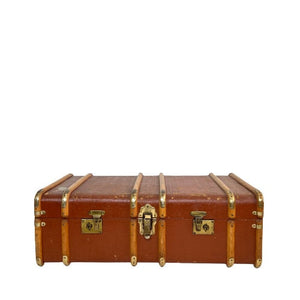 XXL Antique English Wood Banded Steamer Trunk, Blanket Box, Vintage Industrial Storage