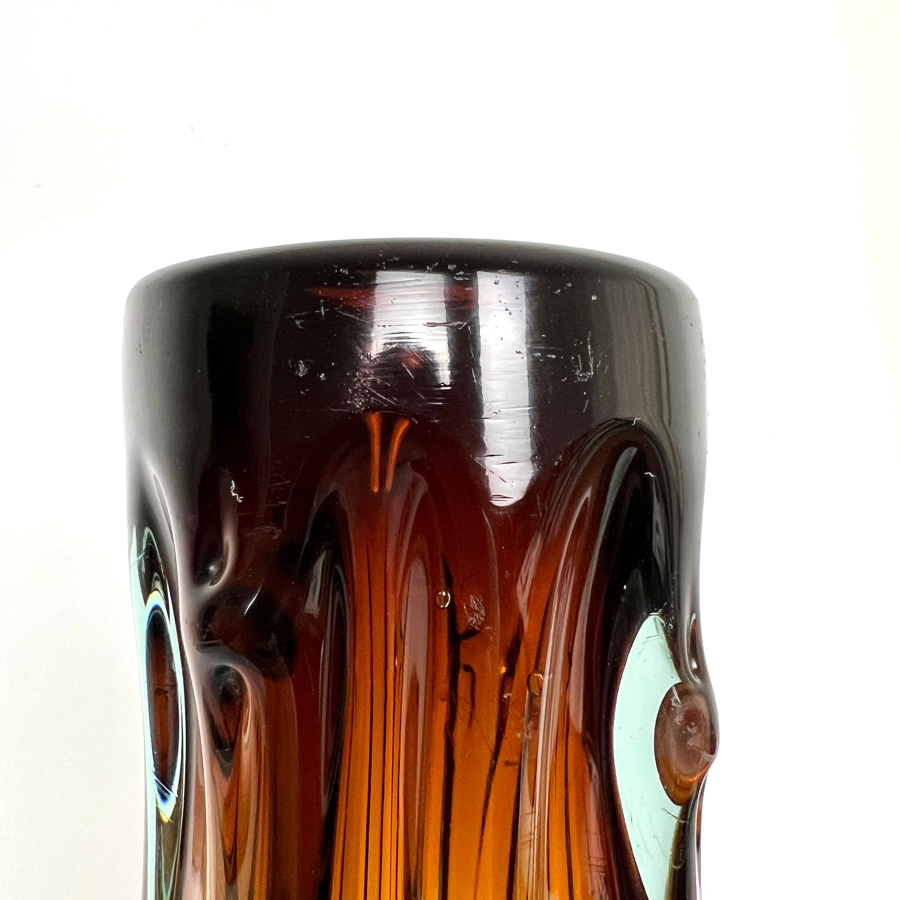 Japanese Mid Century Handmade Brown Glass Vase