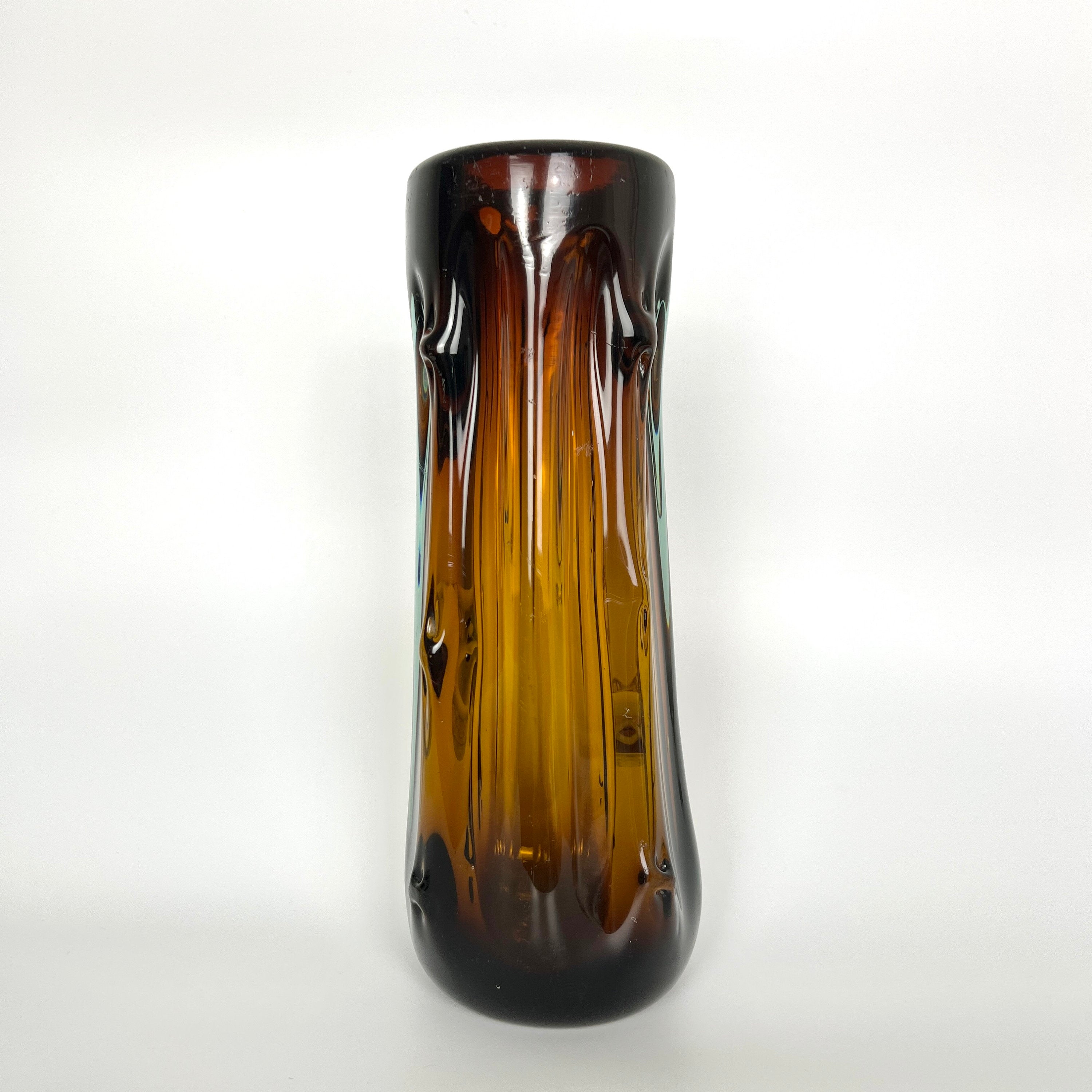 Japanese Mid Century Handmade Brown Glass Vase