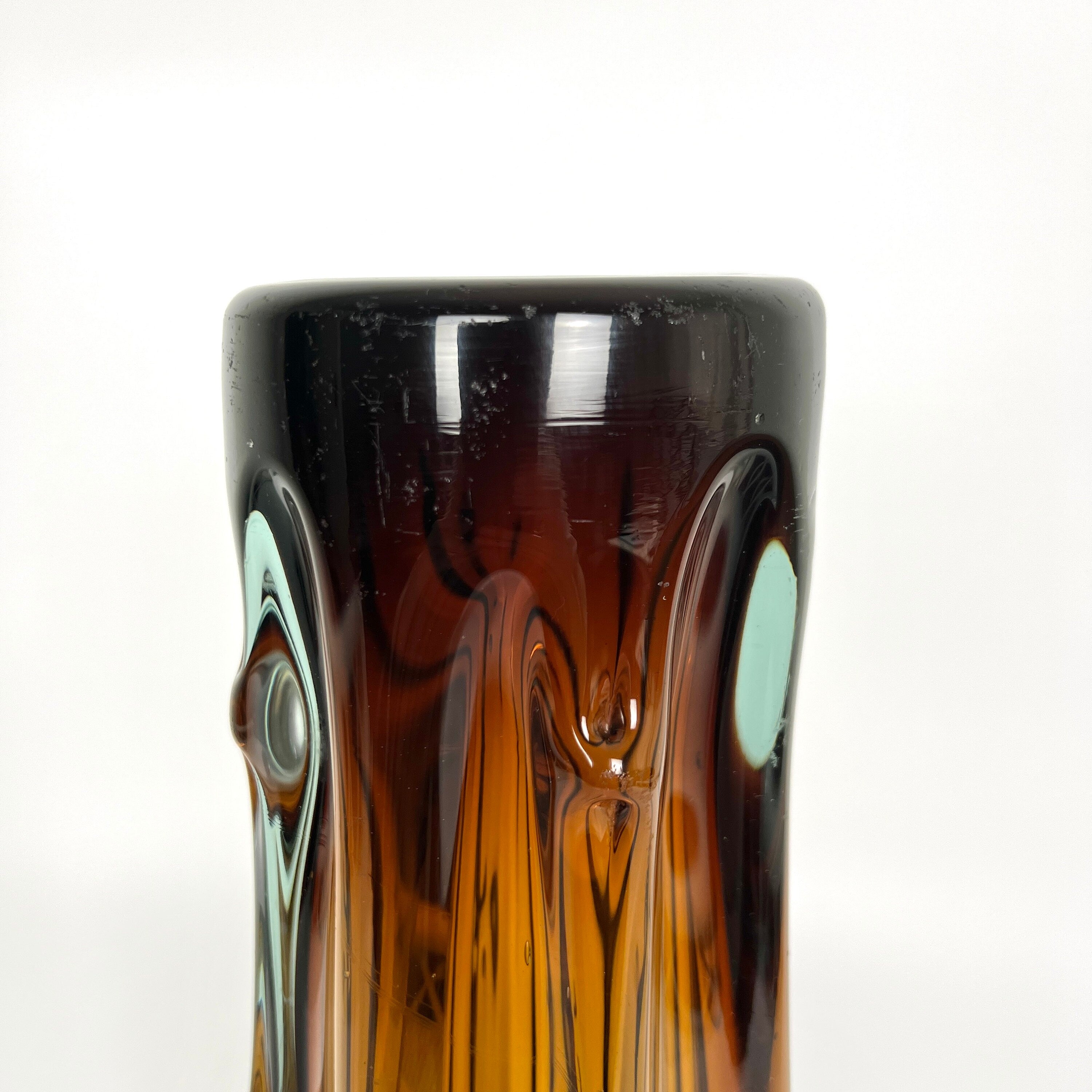 Japanese Mid Century Handmade Brown Glass Vase