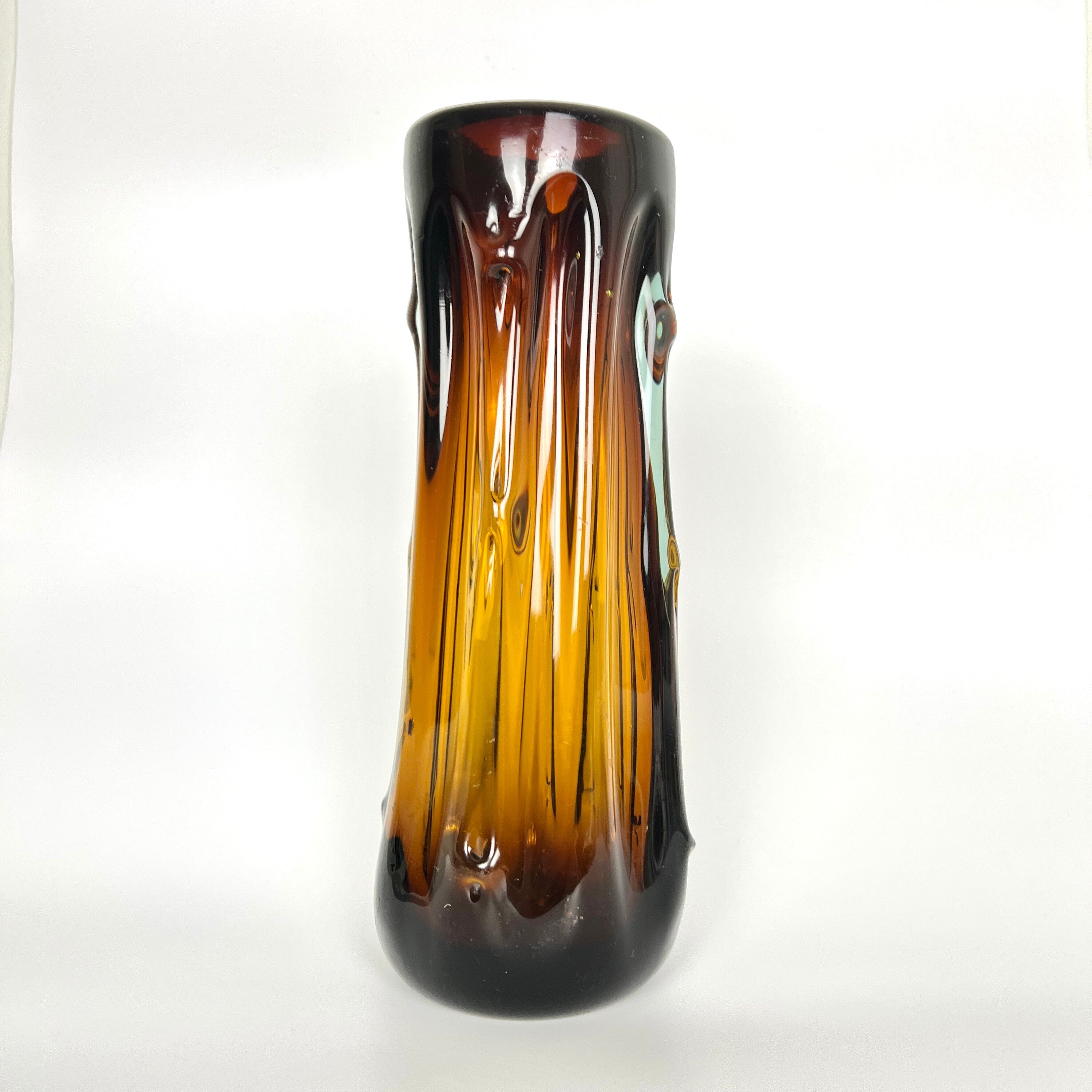 Japanese Mid Century Handmade Brown Glass Vase