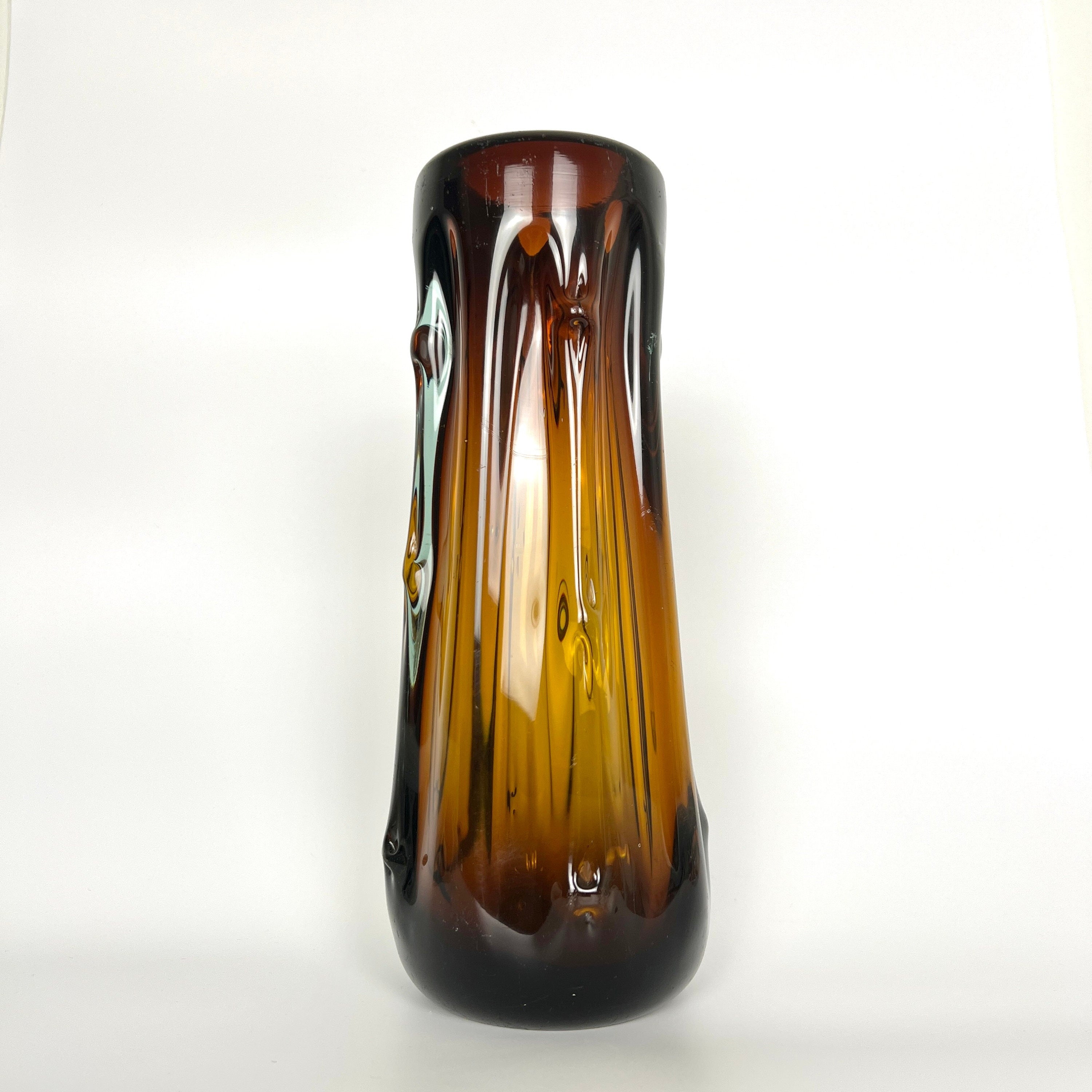 Japanese Mid Century Handmade Brown Glass Vase