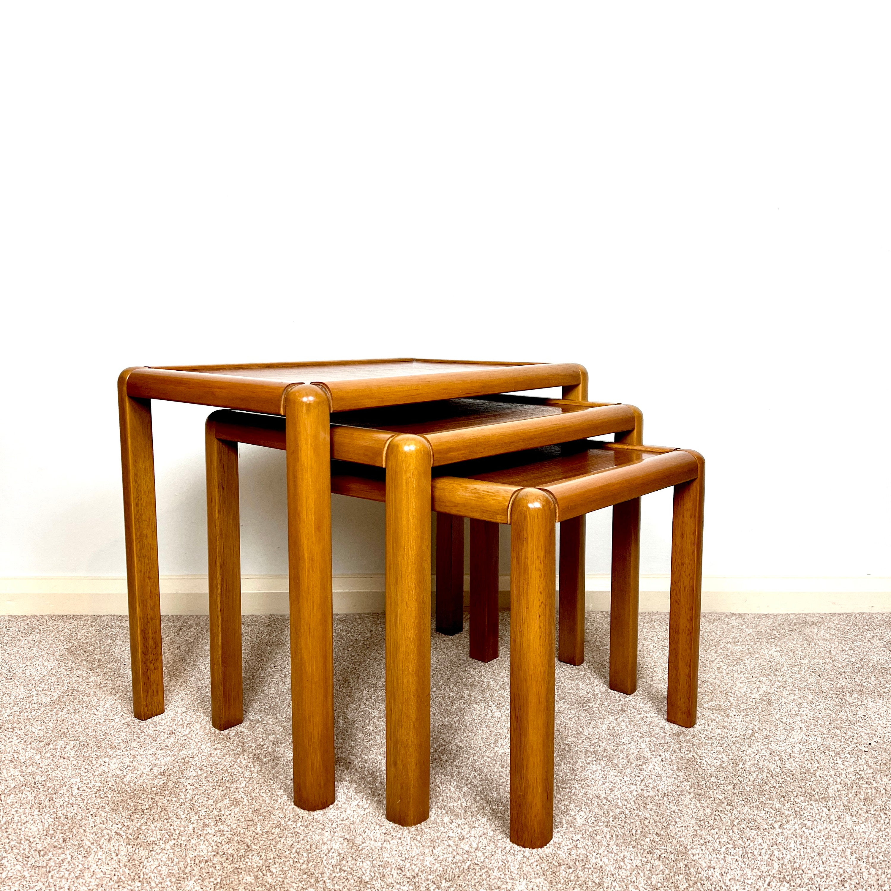 Danish Teak Nest of Tables, Mid-Century Modern Retro Stacking Coffee Tables