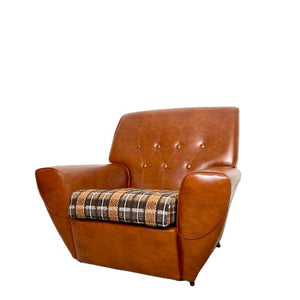 Mid Century Brown Faux Leather Armchair