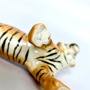 vintage mid century modern ceramic tiger planter yellow figurine