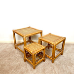 Load image into Gallery viewer, Vintage Tiki Boho Bamboo Rattan Nest of Tables

