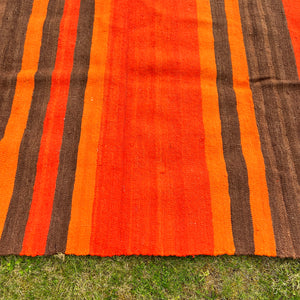 XL Vintage Handmade Wool Rug - Mid Century Space age Handwoven Orange Brown Area Rug