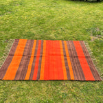 Load image into Gallery viewer, XL Vintage Handmade Wool Rug - Mid Century Space age Handwoven Orange Brown Area Rug
