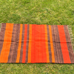 Load image into Gallery viewer, XL Vintage Handmade Wool Rug - Mid Century Space age Handwoven Orange Brown Area Rug
